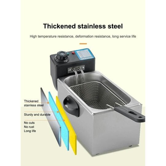Havendro 4L Commercial Electric Deep Fryer Fat Chip Frying Pan & Basket Stainless Steel