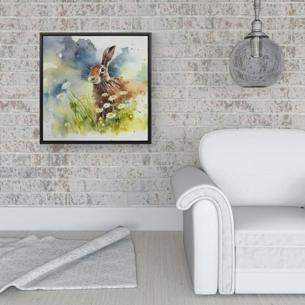 Warren Reed Hare And Daisies Watercolour Framed Canvas