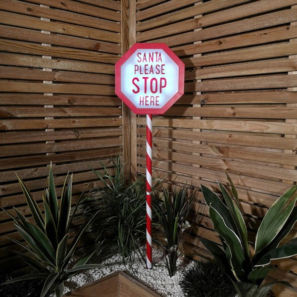 Samuel Alexander 1.1m Battery Operated Light up Santa Stop Here LED Christmas Sign