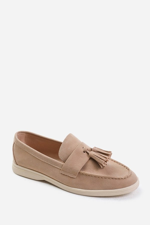 Where's That From Kenya Wide Fit Slip on Loafer With Tassel Detailing in Khaki Suede