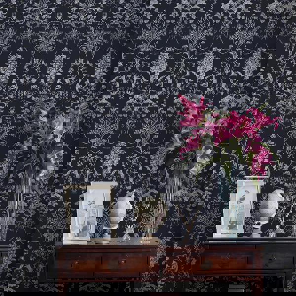 Laura Ashley Josette Wallpaper - Midnight - 10m