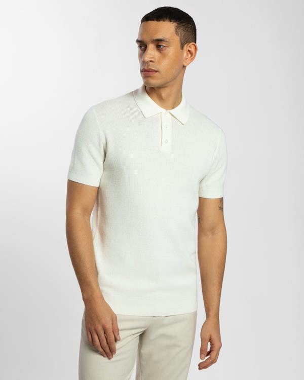 Steel & Jelly Waffle Textured Knitted Polo Shirt