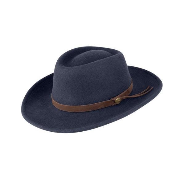 Navy Hoggs of Fife Perth Crushable Hat with leather banding perfect for wearing on the farm or at your next countrysports event