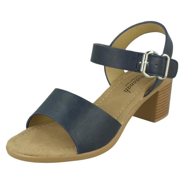 Savannah Ladies Savannah Mid Stack Heel Mule Sandal with Buckle Ankle Strap F12079