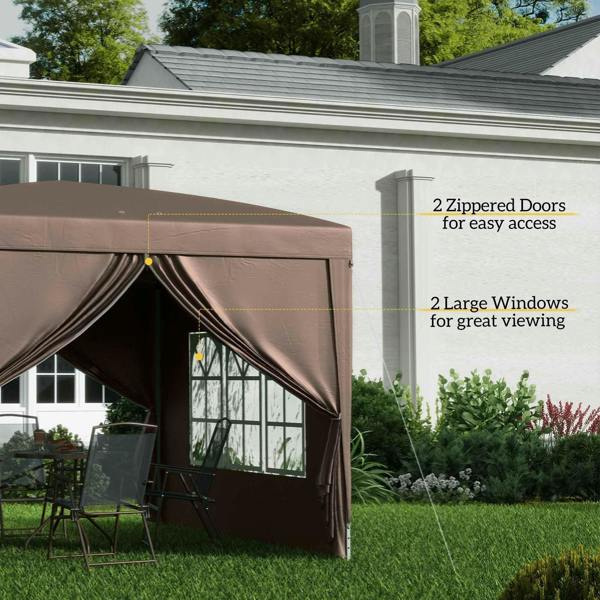 Coffee pop up gazebo with zippered doors and large window panels