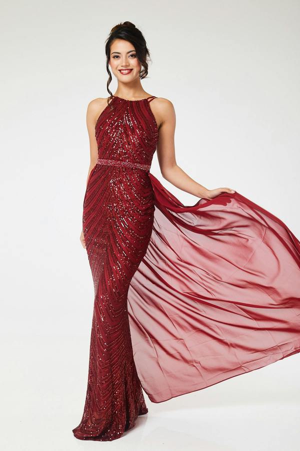 LuvForever Reya - Wine Sequin Maxi Dress