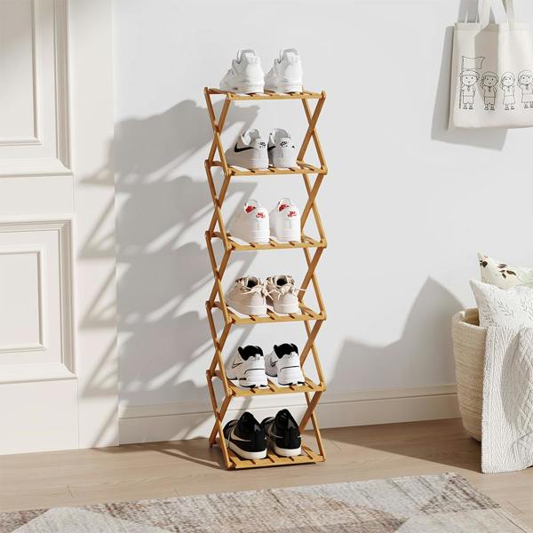 Living and Home 9/8/7/6 Tier Bamboo Folding Shoe Rack Shoe Storage Organiser