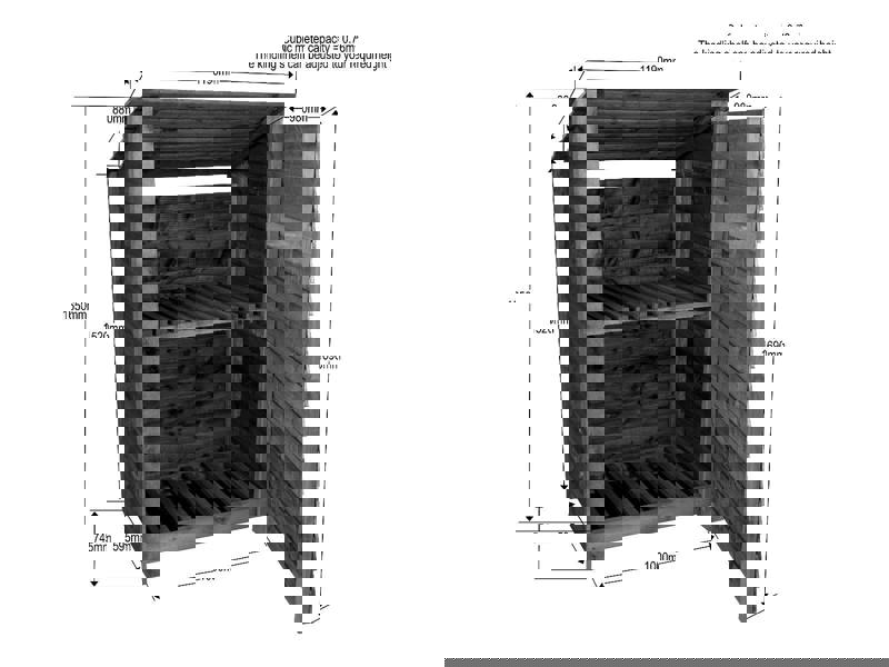 Arbor Garden Solutions Wooden Log Store (Roof Sloping Back) with Door and Shelf W-119cm, H-126cm or 180cm, D-88cm - Brown Finish