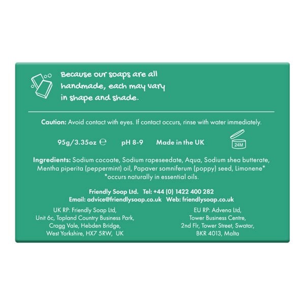 Friendly soap - peppermint and poppy seeds natural soap bar packaging back