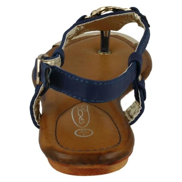 Spot On Ladies Spot On Flat Toe Post Sandal With Snake Trim