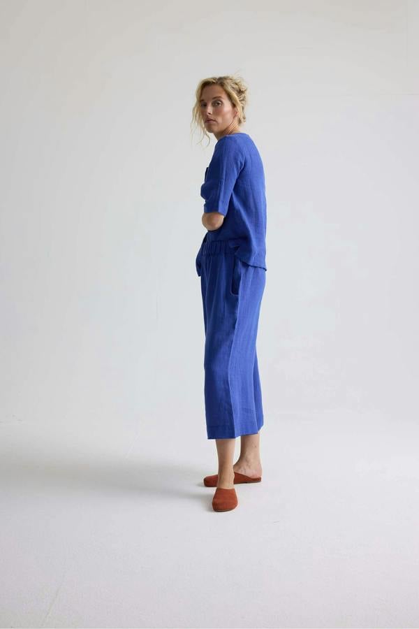 Pretty You London Relaxed Linen Colette Trousers In Bluing