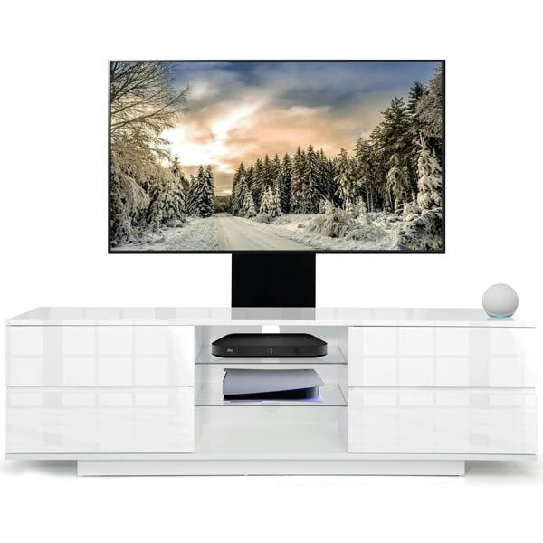 Homeology Avitus Gloss White with 4-White Drawers and 3-Shelves up to 65" LED, LCD, Plasma TV Stand with Mounting Arm