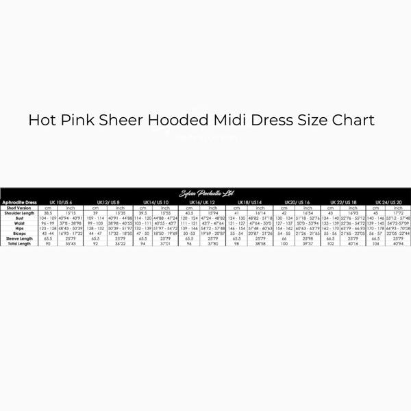 Hot Pink Sheer Hooded Midi Dress Size Chart