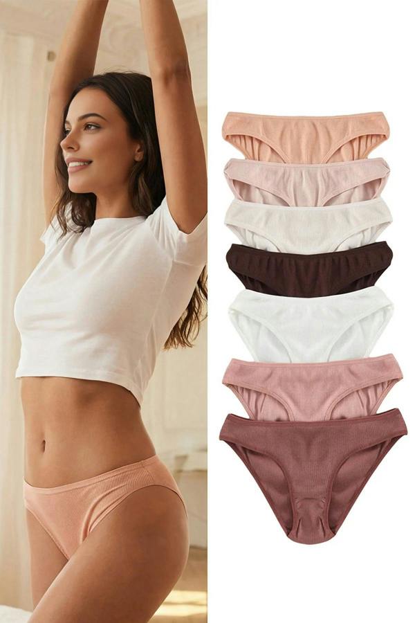 WOVCOR 7-Pack Cotton Ribbed Classic Knit Panties