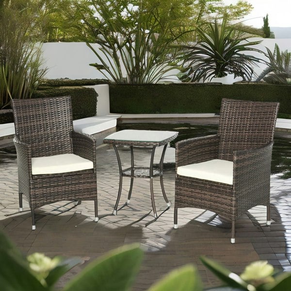 Rafaelo Mobilia Set of 3 Rattan Garden Conversation Furniture Set