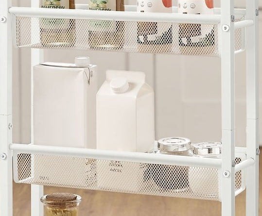 Modcraft Slim 4-Tier Kitchen Storage Trolley with Wheels – Oak & White, Narrow Rolling Cart for Small Spaces