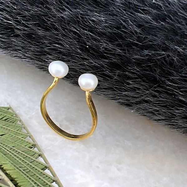 Spero London Double Pearl Sterling Silver Adjustable Open Ring