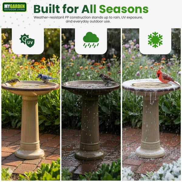 My Garden Outdoor Living Garden Bird Bath Ceramic Effect-Free-Standing Bird Bath for Garden & Outdoor-Weather Resistant Finish, Stable Pedestal Base