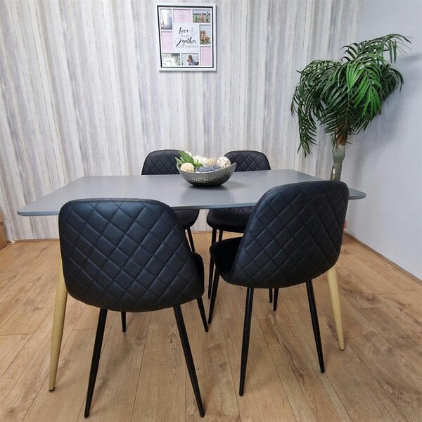 Kosy Koala Dining Table Set of 4 Wooden Grey Table with 4 Black Gem Patterend Chairs