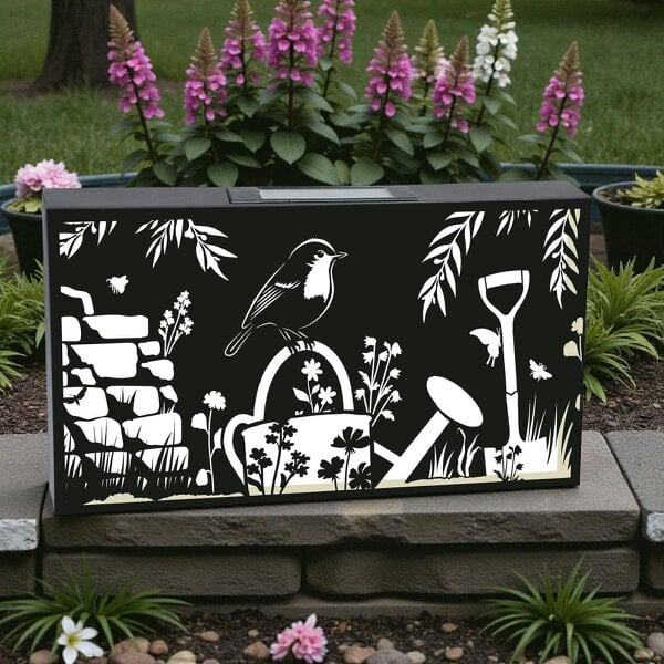 EDH Door Hardware Landscape Solar Wall Panel with Robin – Outdoor Metal Wall Art with Warm LED Light | Weatherproof Garden & Patio Décor | Robin Panel