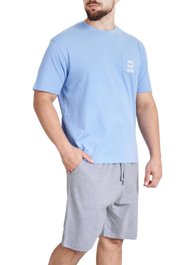 Smart Living Mens Relaxed-Fit Pocket Tee & Shorts PJ Set - Blue/Grey