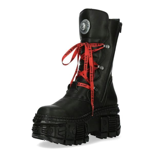 New Rock Mid Calf Punk Leather Boots-WALL028B-C1