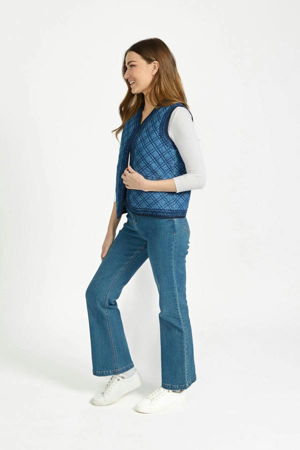 Mudflower Denim Quilted Embroidered Gilet