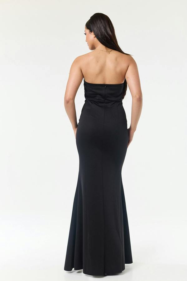 LuvForever Black Bandeau Side Slit Maxi Dress