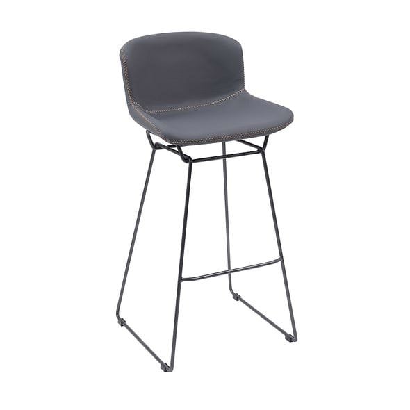 MMT Furniture Designs MMT Bar Stools Set of 2, Grey PU Leather, Sleigh Legs & Retro Style for Breakfast Bar