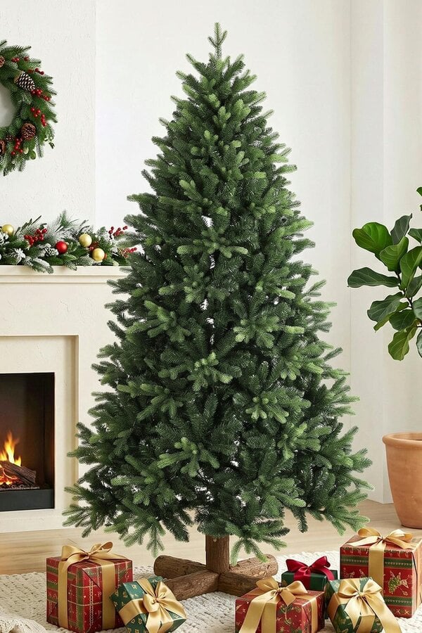 HOMCOM Artificial Christmas Tree, Solid Fir Wood Stand, Green - 6ft