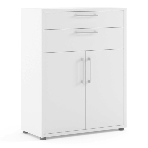 Wyld Haus Dris White Wooden Bookcase 1 Shelf 2 Drawers 2 Doors