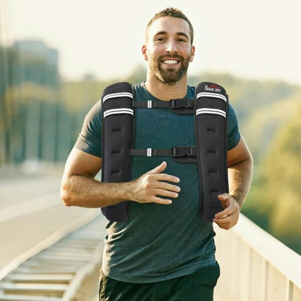 10KG Weighted Vest, Running Weight Vest with Adjustable Strap, Convenient Pocket and Reflective Strips for Men and Women - Black