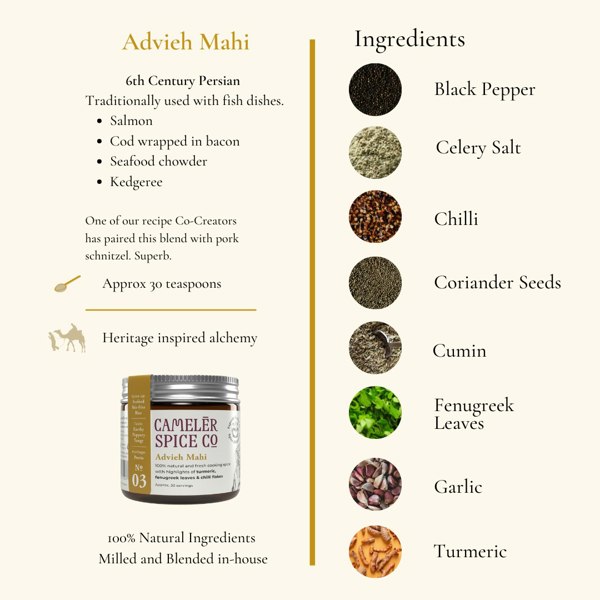 Camelēr Spice Co. Advieh Mahi - Aromatic Persian Seafood Spice Blend