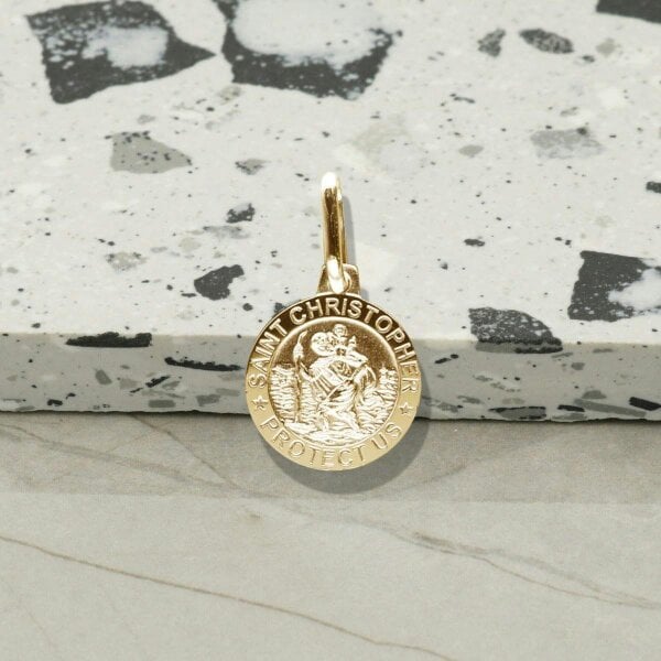 Christopher James of London 9ct Yellow Gold 12mm 3D St Christopher Pendant With Optional Engraving & Chain