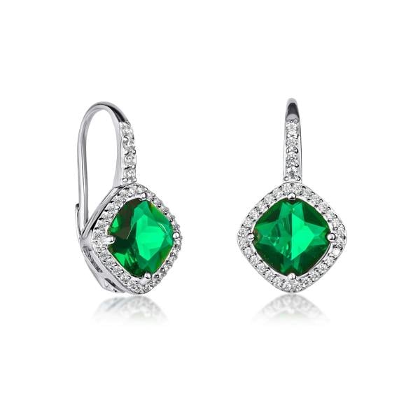namana 925 Sterling Silver Leverback Green Cushion Shaped Drop Earrings