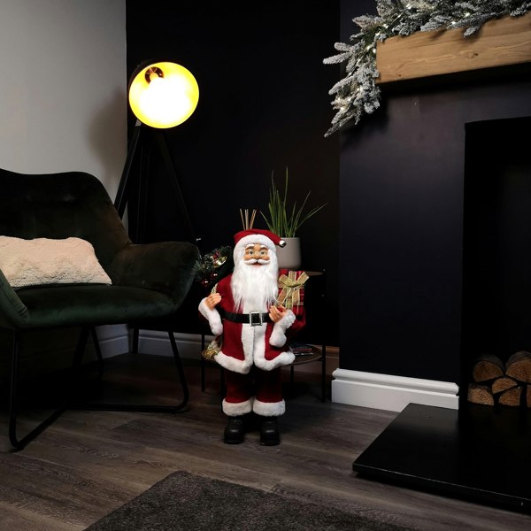 Samuel Alexander 60cm Red Standing Santa Claus Indoor Decoration with Present and Green Sack