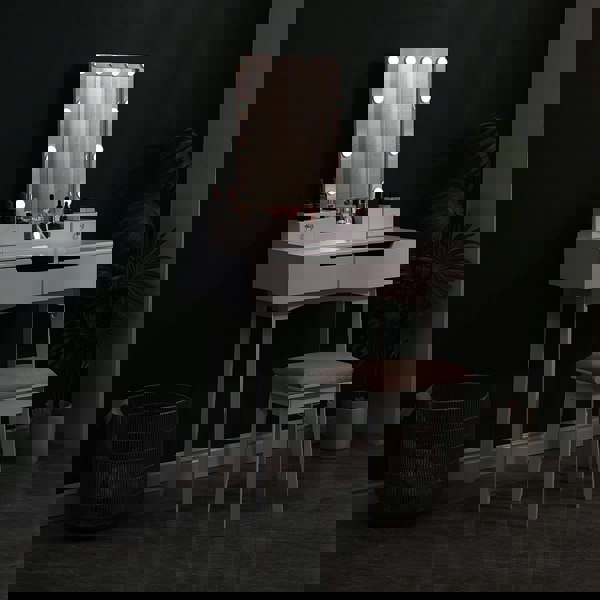 137cm H Modern Makeup Desk Set with Lighted Mirror and Stool Dressing Tables Living and Home