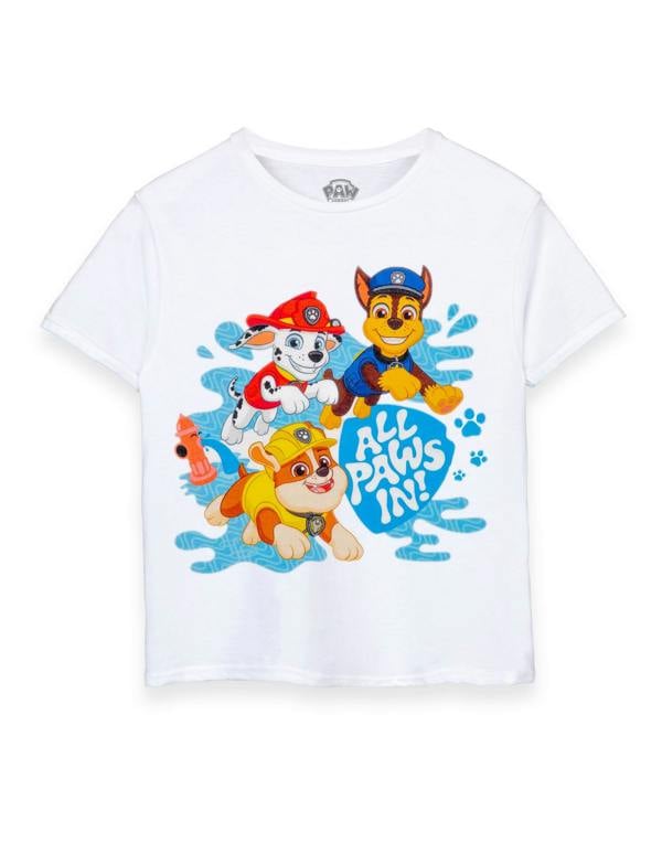 Paw Patrol Unisex Kids White All Paws In Short Sleeved T-Shirt