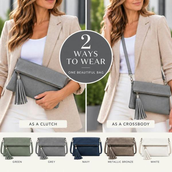 Love EMVY Italian Leather Foldover Clutch & Crossbody Bag