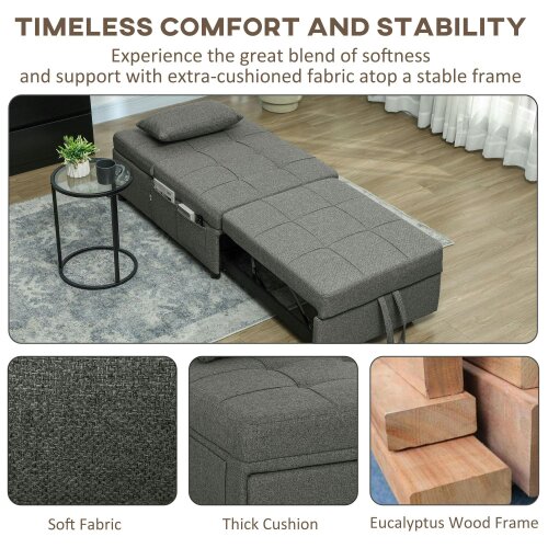 Wyld Haus Lulusa Kela Fabric Dark Grey 4 In One Convertible Single Sleeper Chair