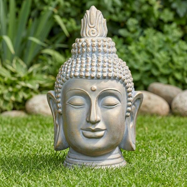 Garden Greatness Brushed Buddha Head Garden Figurine