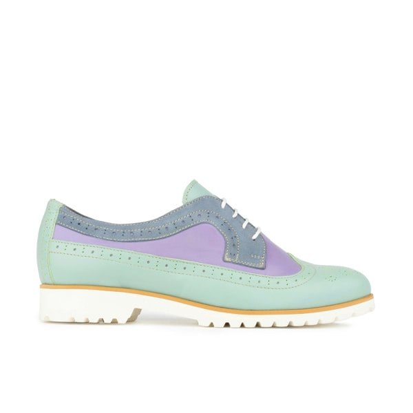 Embassy London Sonnet - Purple & Mint - Women's leather shoe with lightweight white sole & broguing