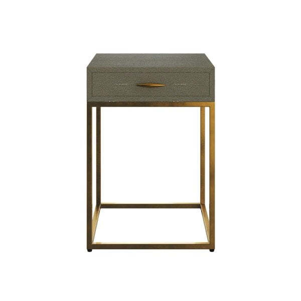 Wyld Haus Mandalo Taupe Shagreen and Brass One Drawer Side Table