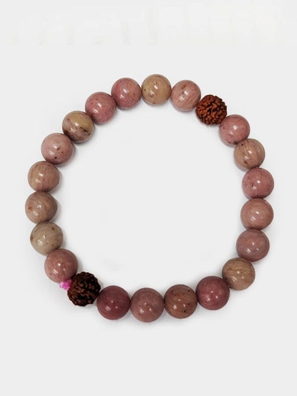 Yoga Studio Rhodochrosite Stone & Rudraksha Mala Bead Bracelet 	