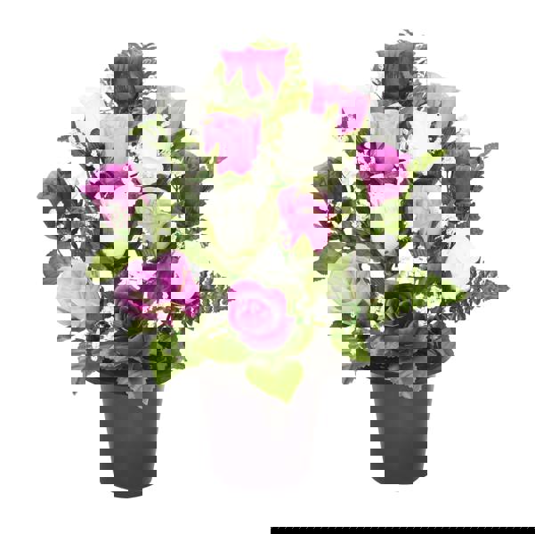 Memorials Direct Premium Artificial Grave Flowers – 29cm Purple Frontal Rosebud With Fern & Gypsophila | Memorial Vase Pot