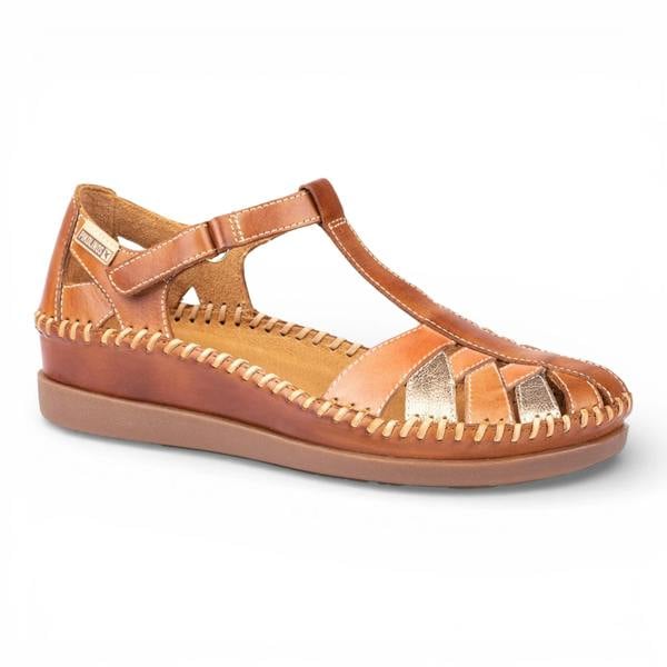 Pikolinos Cadaques - Women's Brown Leather Semi-Open Wedge Sandals