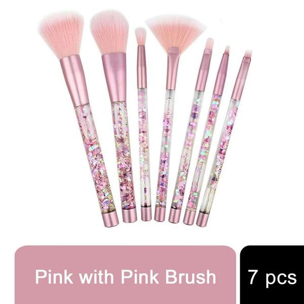 Aquarius Makeup Brush Set 7 Piece Pink Liquid Glitter Handle Beauty Collection