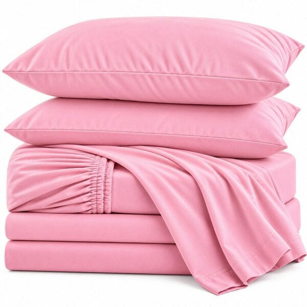 Night Zone Flannelette Sheet Set – 100% Brushed Cotton Fitted, Flat Sheet & Pillowcases - Pink
