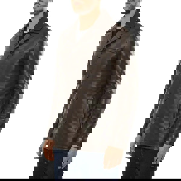 Leather Company Men's Leather Car Coat Collared Blazer Style Jacket