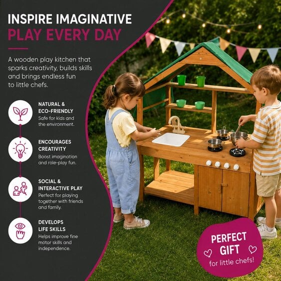 Neo Wooden Outdoor Mud Kitchen for Kids Working Sink Play Stove